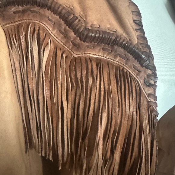 Zara NwT Fringed Tan leather jacket , size M - Picture 7 of 13